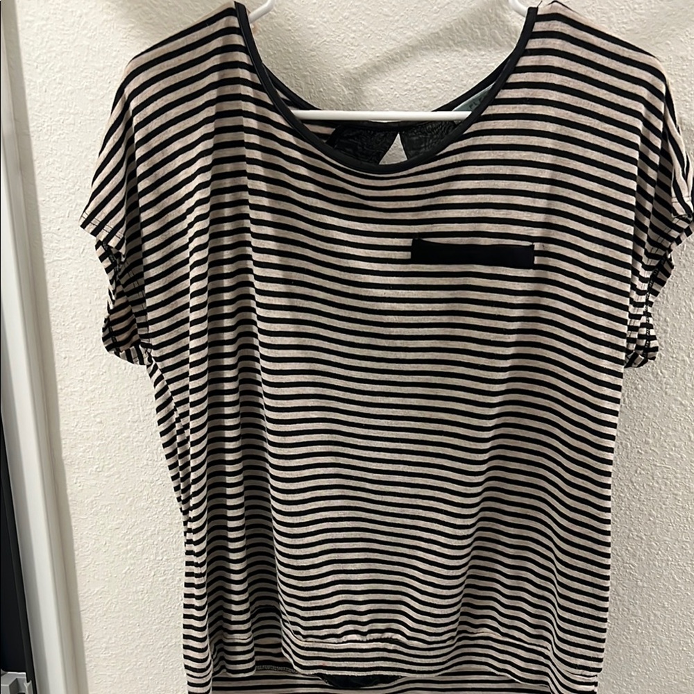 Pleione Black Striped Boxy Relaxed Blouse